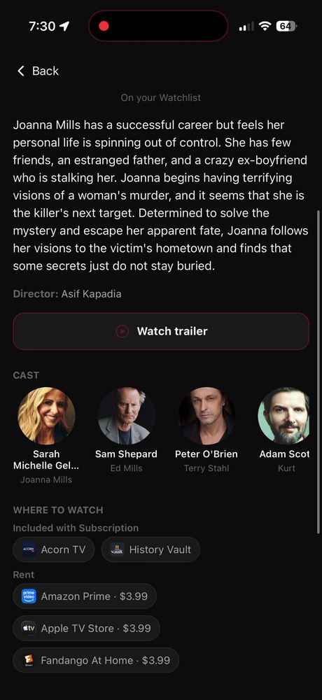 PopcornPact's Where to Watch section showing subscription providers and real rental prices from Amazon Prime, Apple TV, and Fandango At Home.
